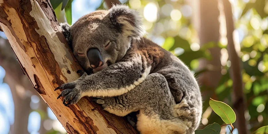 Koala som sover i et tre